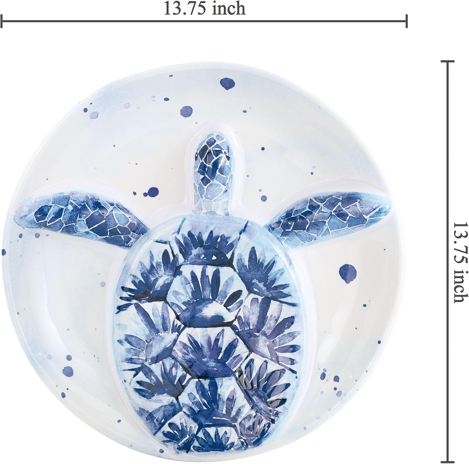 UP Indigo Sea Turtle Melamine Serving Platter BPA-Free Large Round Platter for Charcuterie, Food, Fruit, Snack, and Dessert, 13.75 Inch