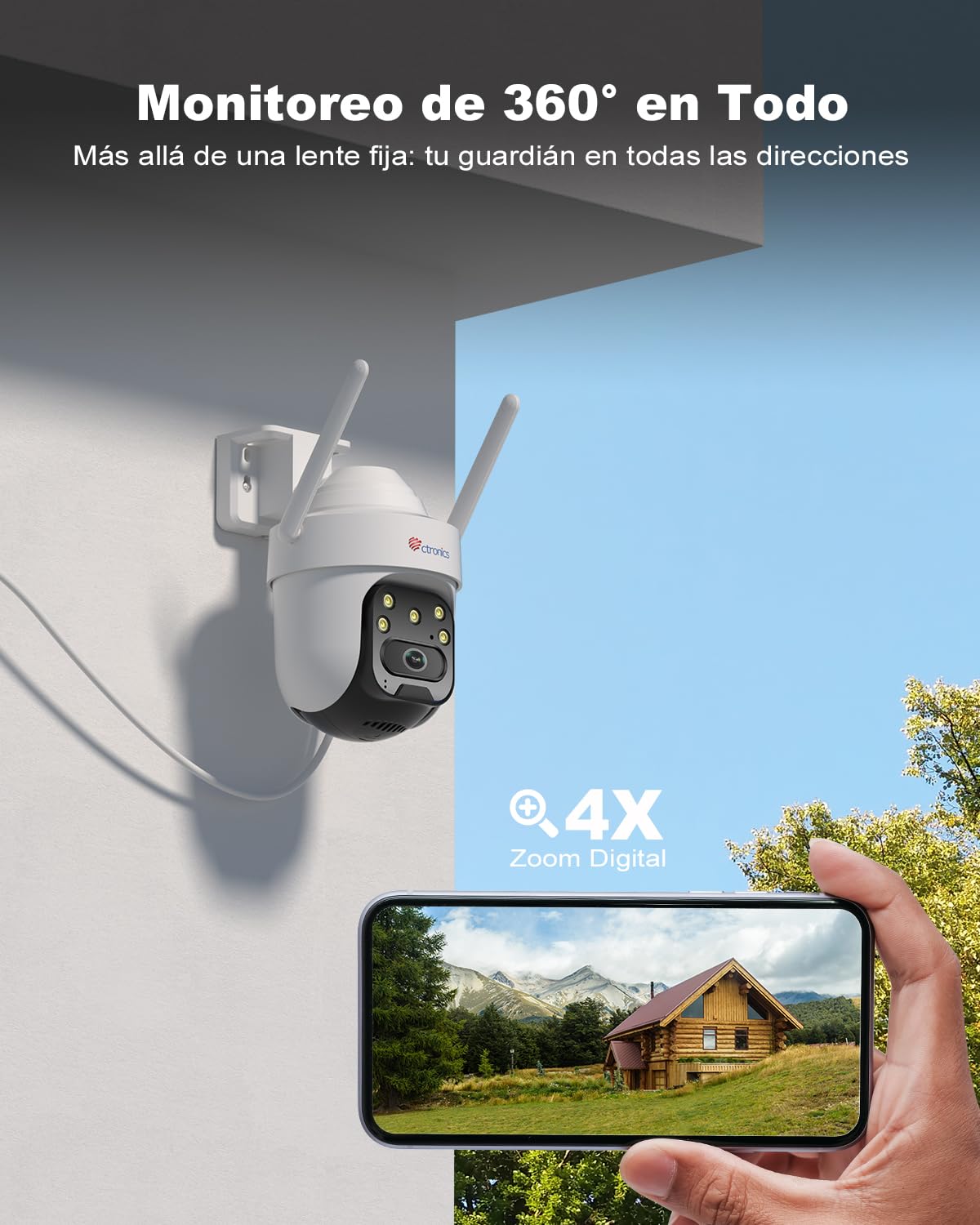 Ctronics 2K 4G LTE Camara Vigilancia Exterior con Tarjeta SIM,Seguridad