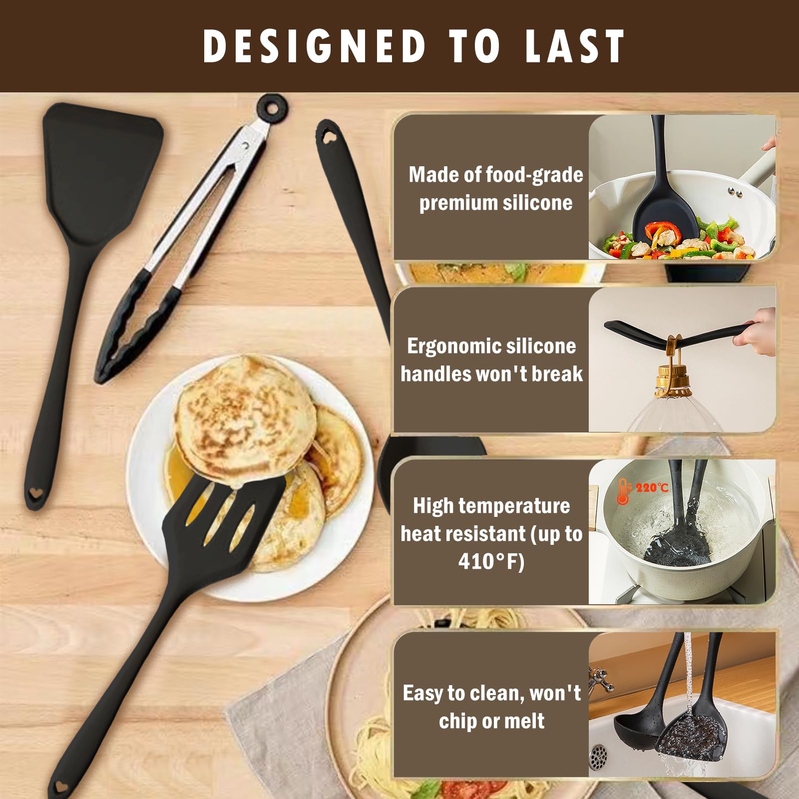Juego de utensilios de cocina, utensilios de cocina de silicona antiadherente, juego de utensilios de cocina, utensilios de cocina de silicona resistentes al calor (juego de 25 piezas)