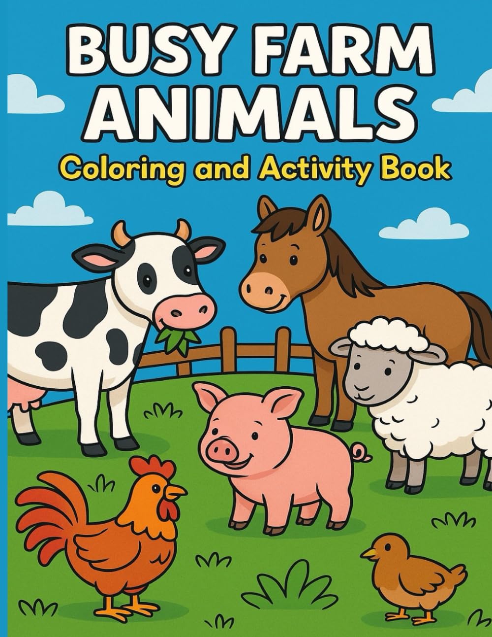 Busy Farm Animals Coloring and Activity Book: A Cute and Simple Farm Animal Coloring & Activity Book for Children