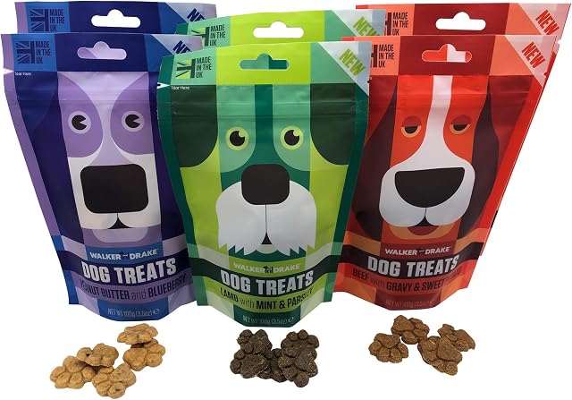 Walker & Drake Dog Treats 6 Pk - SUPER TASTY & Soft Baked, Good Behaviour Rewards or Training Treats - 6x 100g - Grain & Gluten Free, Made in the UK