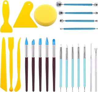Swpeet Lot de 22 kits d'outils de sculpture d'argile à modeler, stylet à bille, outils de poterie, stylos à pointe en caoutchouc, outils d'argile en plastique, aiguille à argile pour la fabrication de