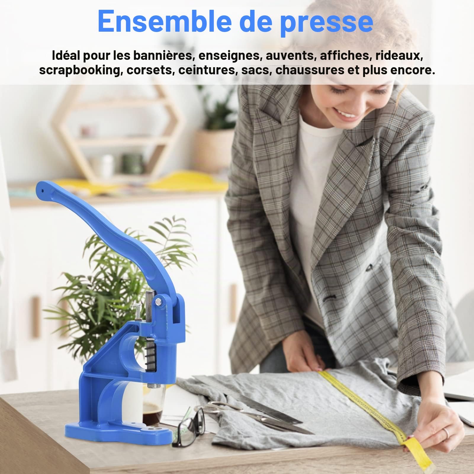 Machine à œIllets, Pince à œIllets, Presse à Boutons Pression avec 3 Matrices De DéCoupe Et 1500 œIllets De 6/10/12 Mm Et 3 Perforateurs pour Tissu, Cuir, Rivets(Bleu)