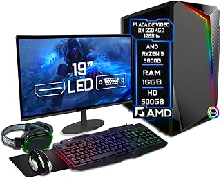 PC Gamer Completo Blue PC AMD Ryzen 5 5600G 3.9Ghz 16GB DDR4 RX 550 4GB HD 500GB - 500w - Monitor 19" Kit Gamer
