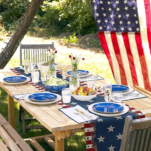 Miniatura 10 de Camino de mesa de lino y algodón de Feliz Navidad, bola de Navidad azul, árbol de Navidad, copos de nieve, caminos de mesa de Navidad para mesa de