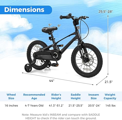 Miniatura 7 de BABY JOY Bicicleta para niños, bicicleta deportiva de aleación ligera de 16 pulgadas con frenos de disco dual, ruedas de entrenamiento, suspensión