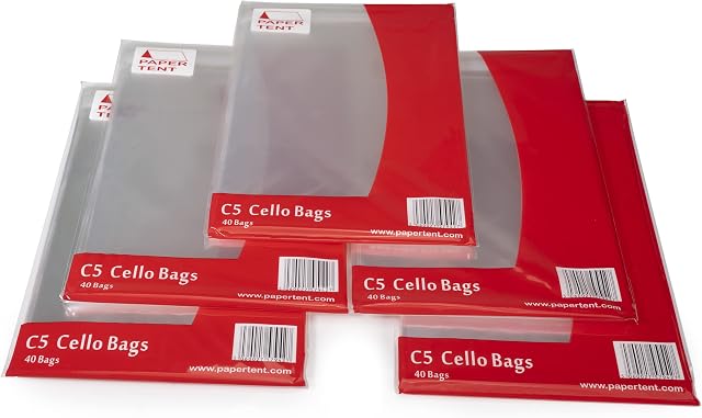 Papertent C5 Cello Bags, Qty 200 (5 PACKS x 40)