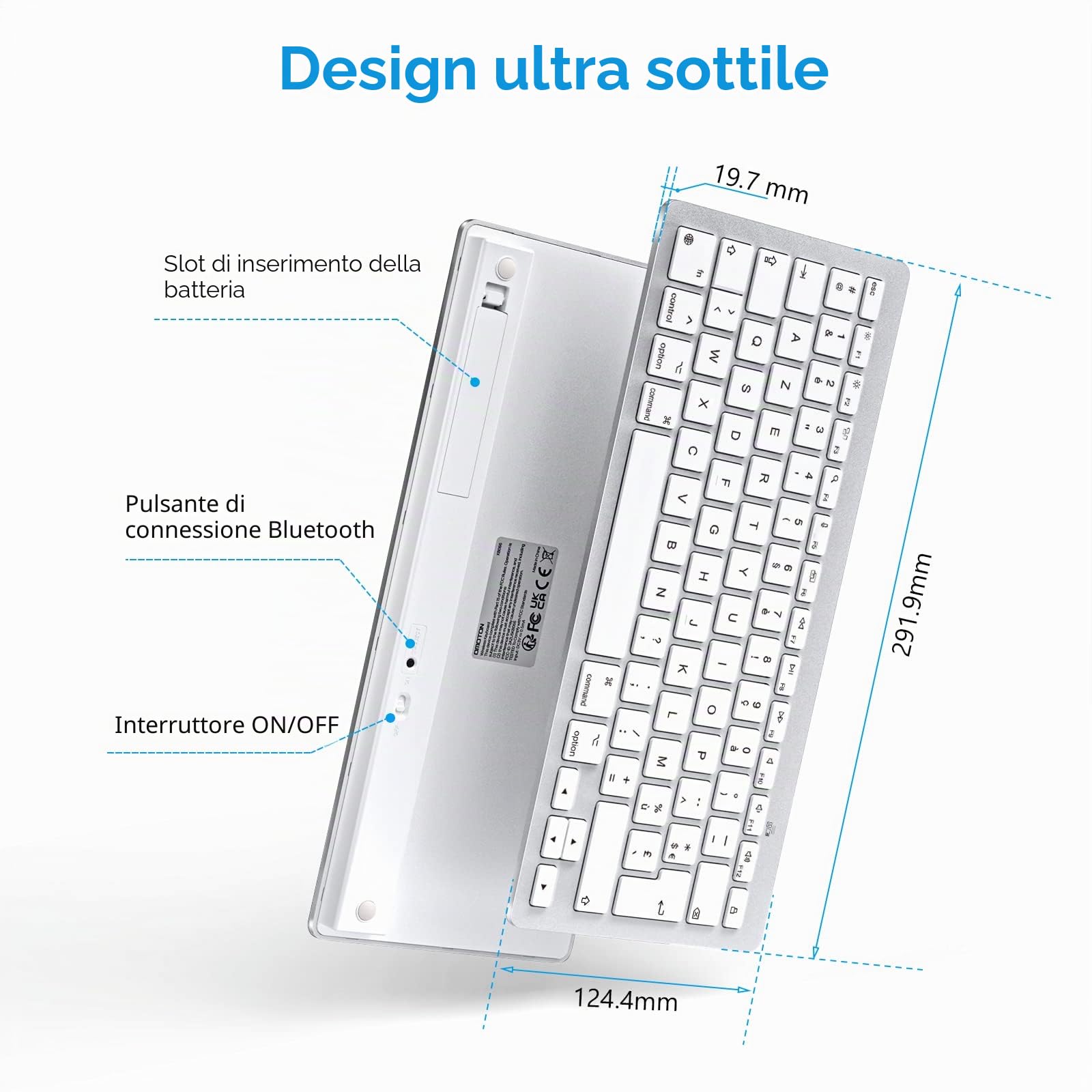OMOTON Tastiera Bluetooth per Mac, 2 batterie AAA, QWERTY spagnolo, argento | Tastiera wireless compatta per Apple Mac Mini/MacBook Pro/Air/iMac/iMac Pro, ufficio, lavoro, studio