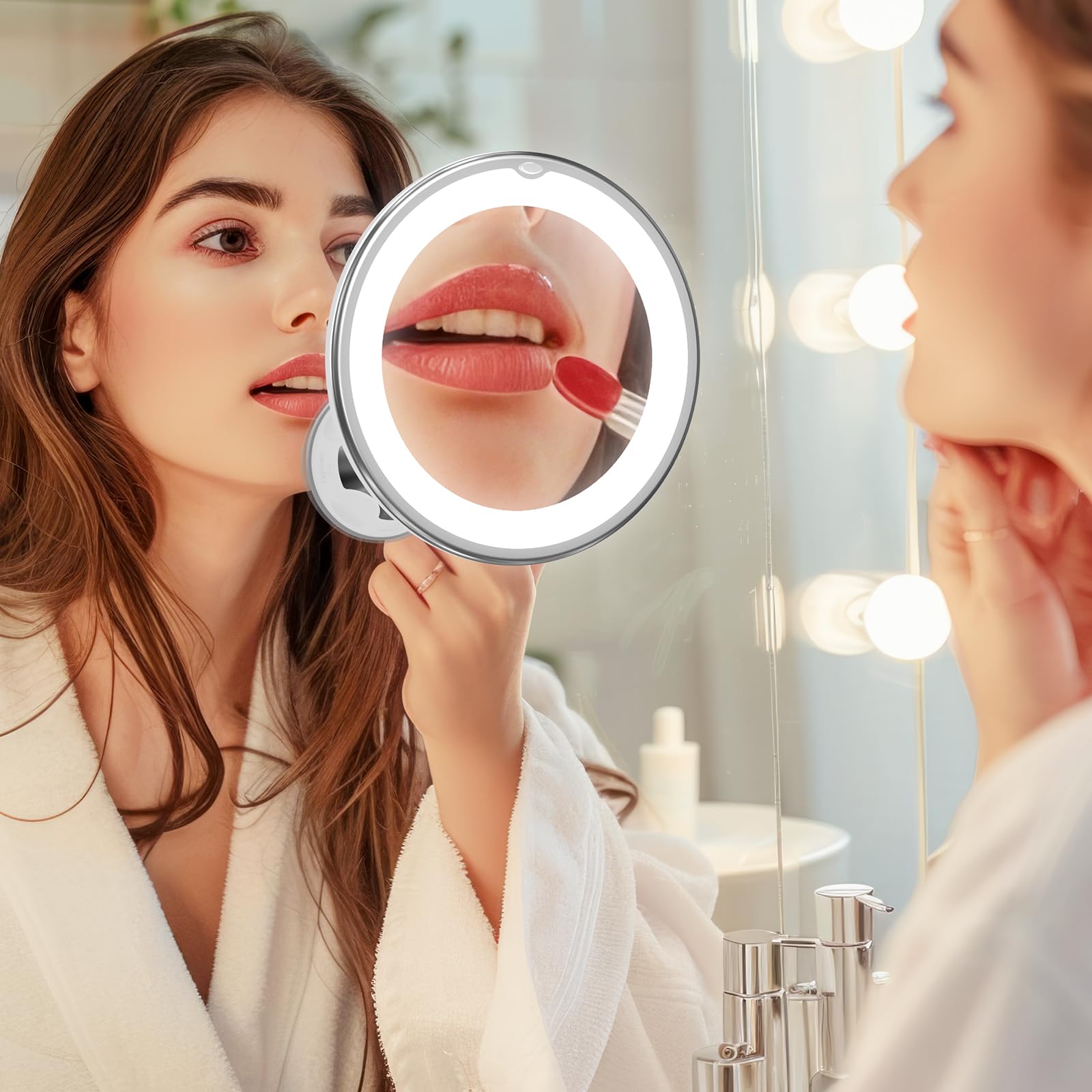 Miroir Grossissant 20X Avec Lumière LED - Miroir Maquillage Voyage Portable Avec Ventouses, Gradation Réglable