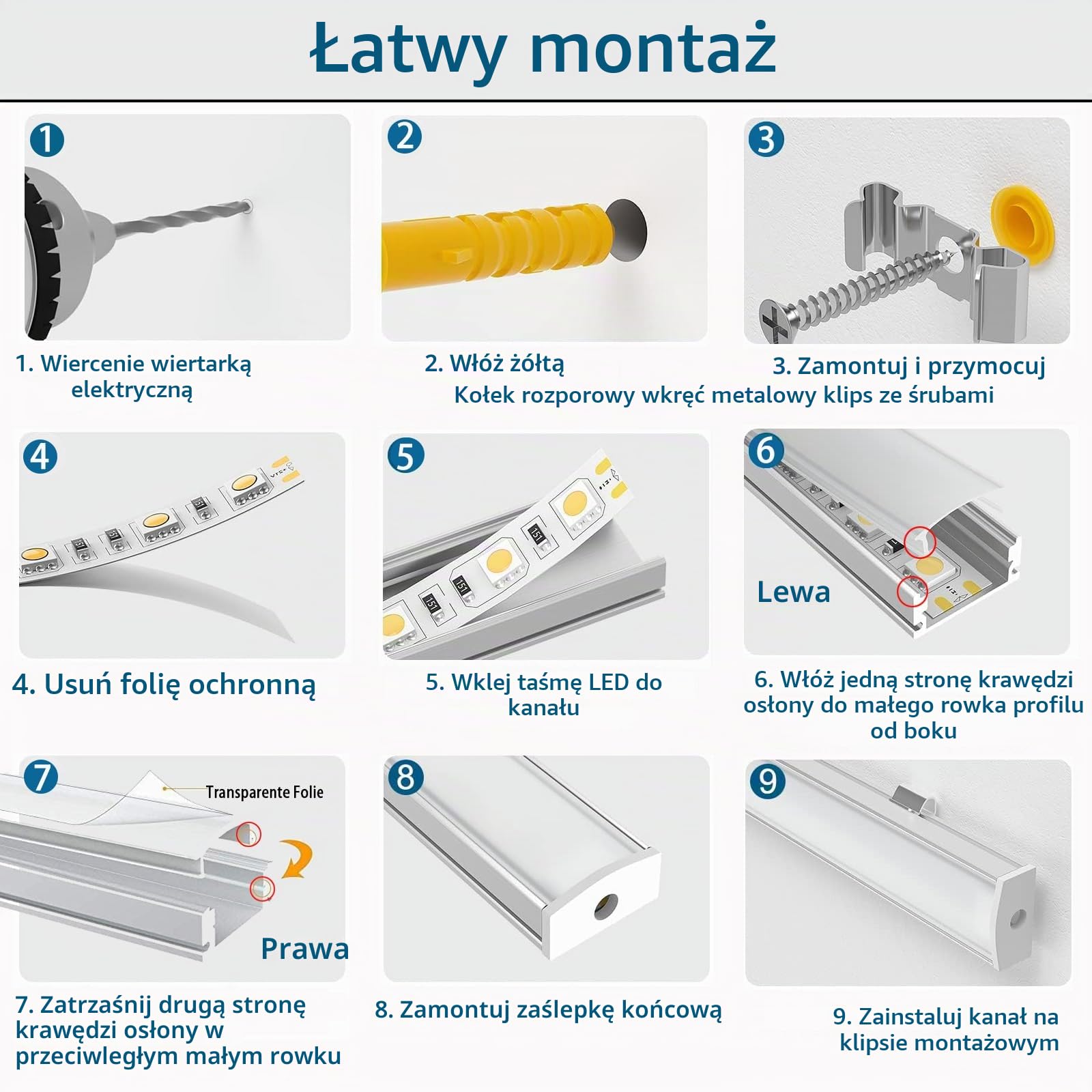 Chesbung Dyfuzor taśmy LED (10 sztuk-0,5 M-U)