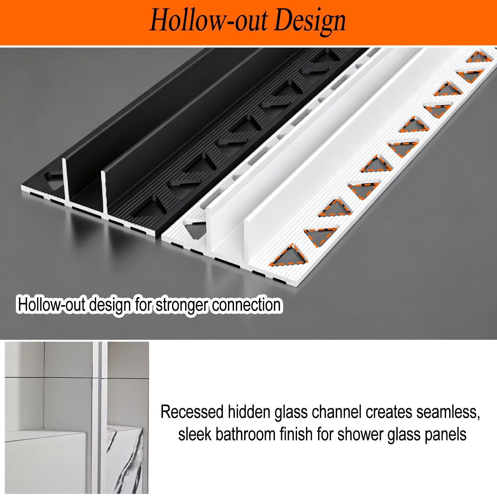 Wielofunkcyjny Montaż Paneli Prysznicowych Kanał T, Wytrzymały Stop Aluminium Stały Kanał Prysznicowy Łatwy W Czyszczeniu(White,12.6mm(0.5in) glass)
