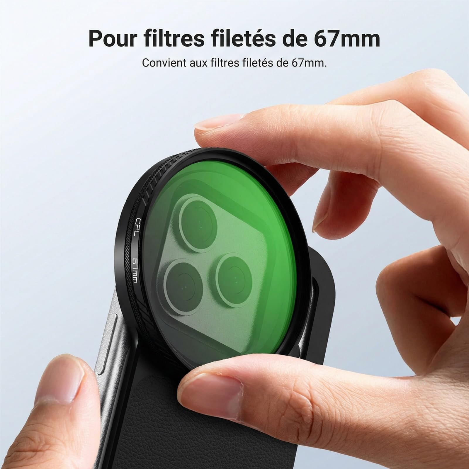 NEEWER Adaptateur Magnétique pour Filtre d'Objectif de Téléphone 6,3" avec Plaque Arrière et Accessoire,et Filtre Polarisant Circulaire CPL 67mm Compatible avec MagSafe iPhone 12/13/14/15/16/17 & Pro