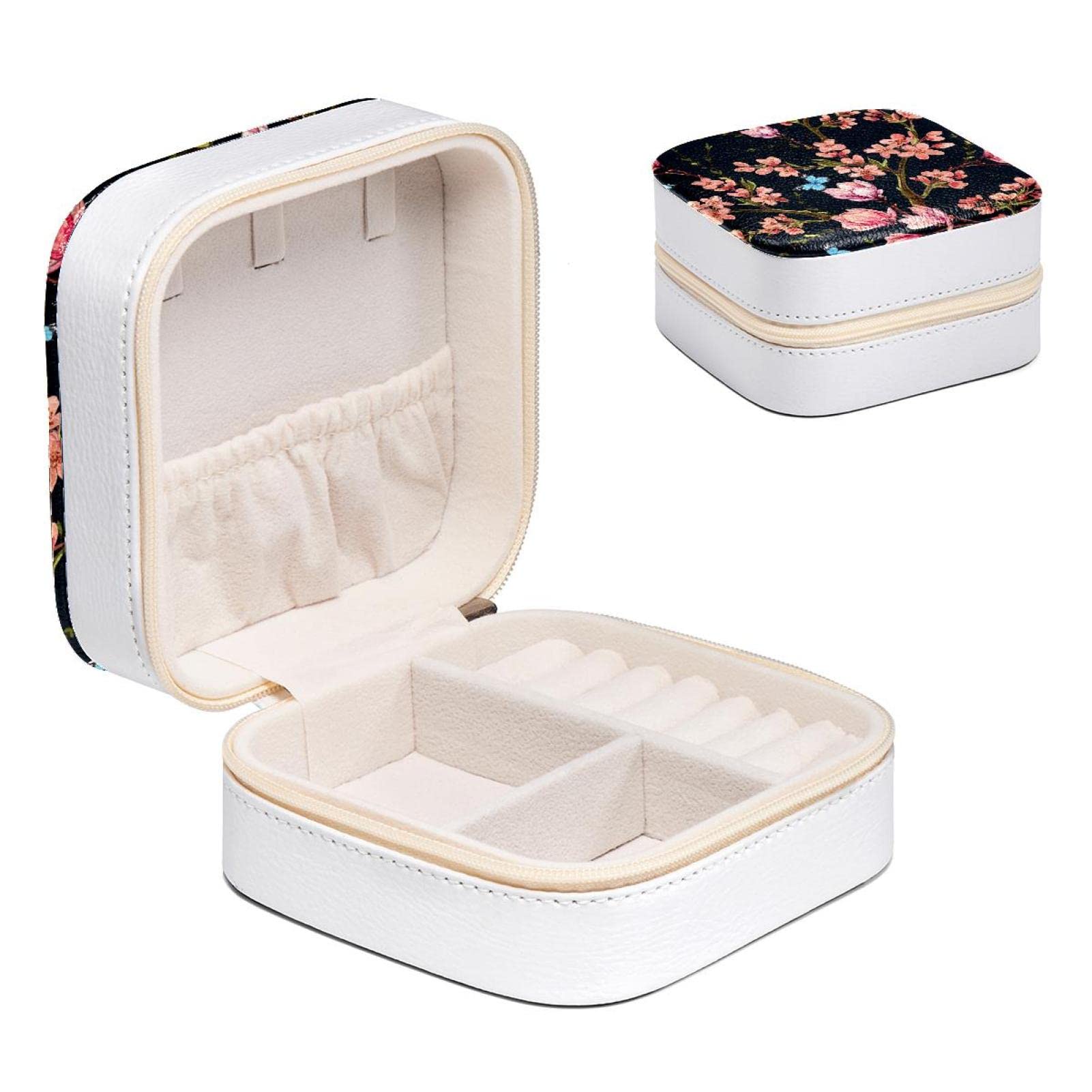 Boîte à bijoux femme et fille à motif fleur et papillon, mini organiseur bagues et colliers
