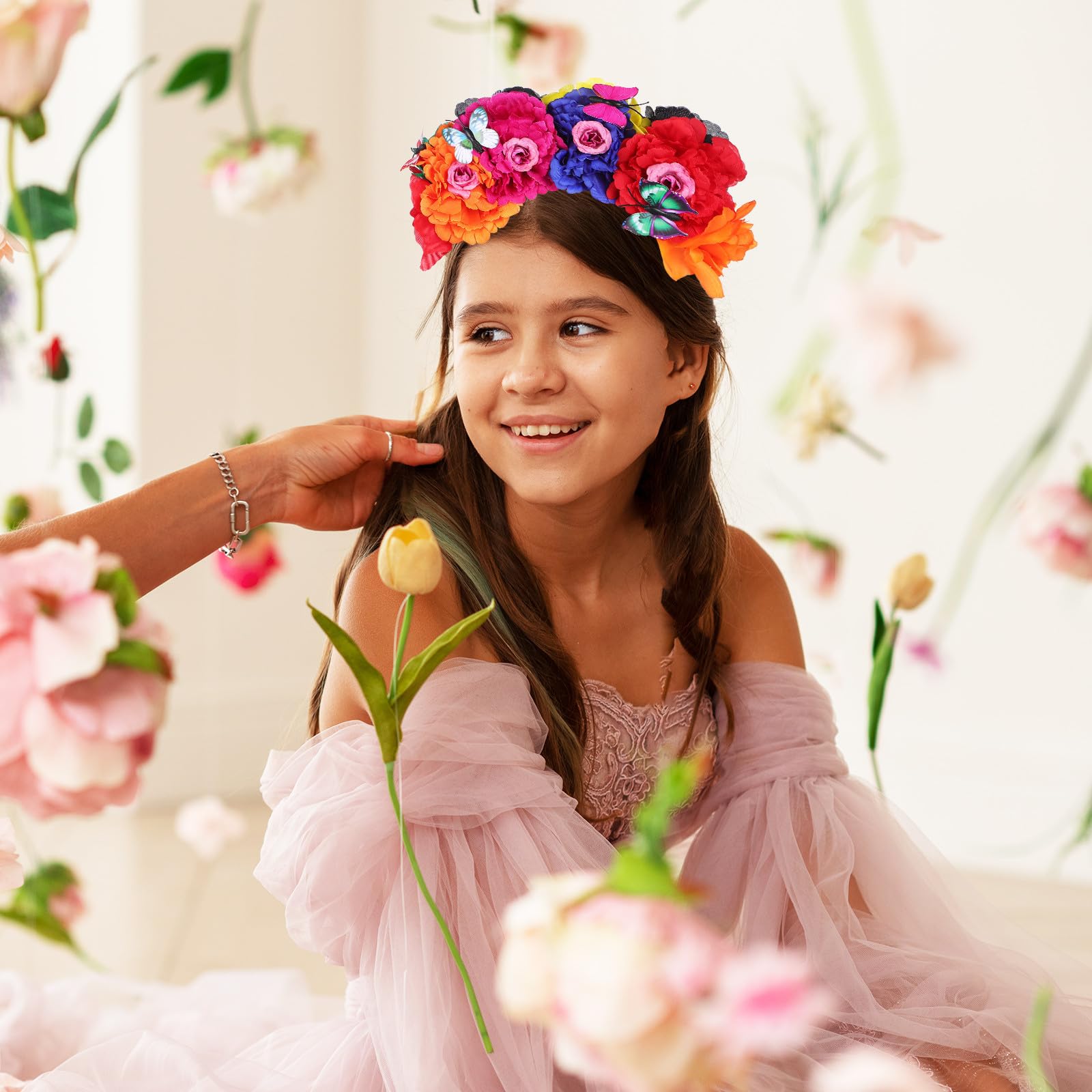 6 x florale Rosenkronen-Stirnbänder für Damen, Party, Festival, Haar-Accessoires, Blumen-Haarbänder für Hochzeit, hawaiianische Kopfbedeckung