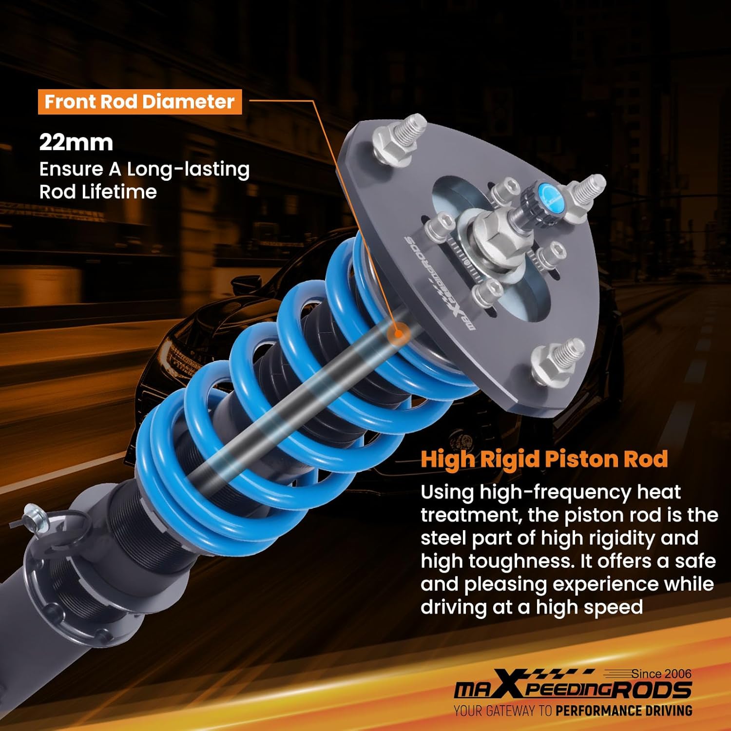 maXpeedingrods Coilover for Honda Pilot 2003-2008, 24 Levels Damper Adjustable Coilovers Suspension Kit Strut, Height Adjustable T6 Upgraded Lowering Kits Blue