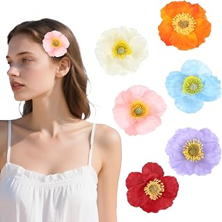 6 Pack Hawaiian Flower Hair Clips for Women Poppy flowers Hair Clips Tropical Artificial Floral Hair Accessories for Summer Vacation Beach Party
