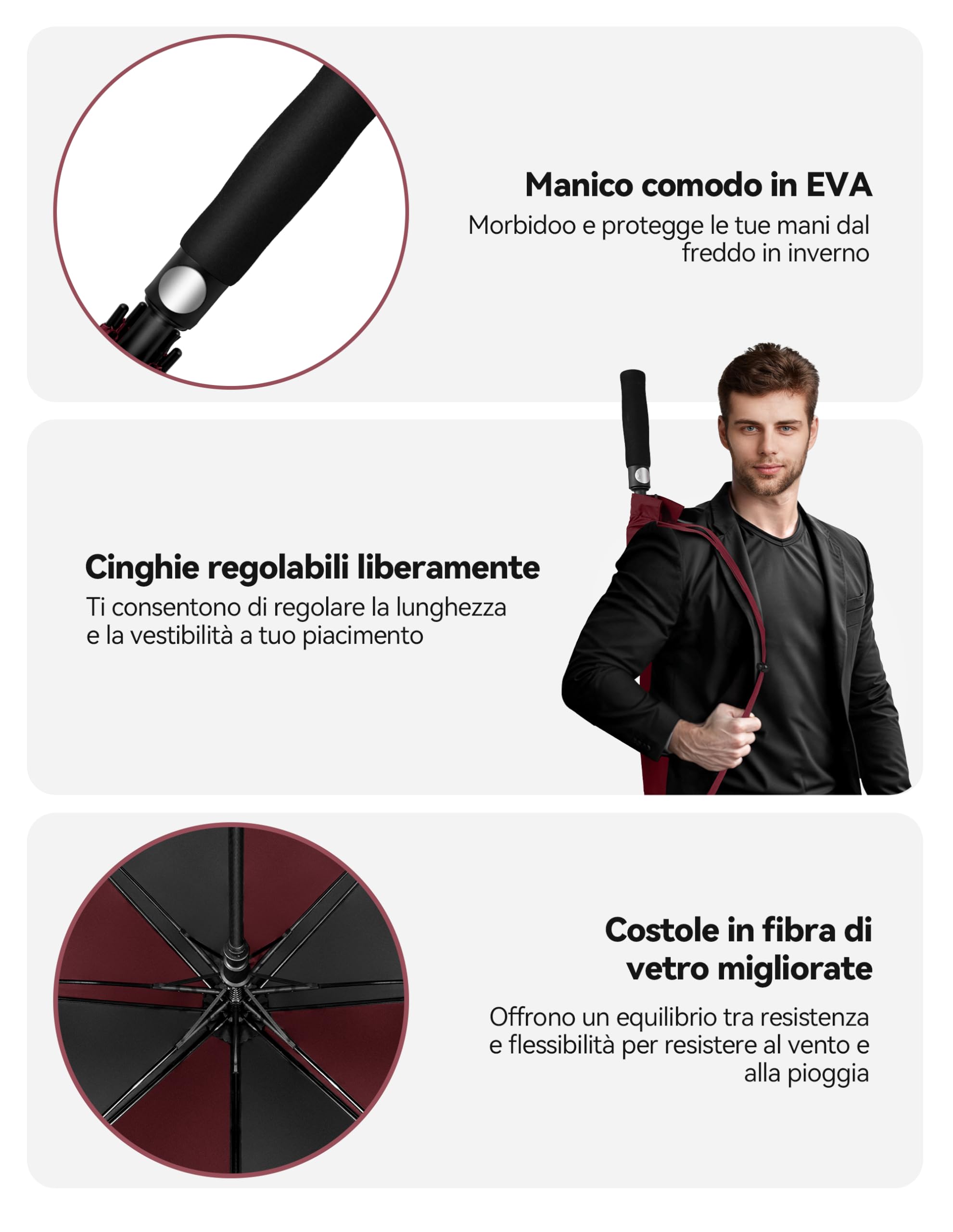 TECKNET Ombrello da Golf Grande da 68 Pollici,Ombrello Pioggia Grande,Antivento,a Doppia Calotta Ventilata,Con Apertura Automatica e Impugnatura in EVA.Perfetto per Sole e Pioggia All'Aperto.