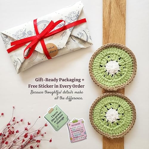 Miniatura 7 de Juego de posavasos de algodón con diseño de frutas (Kiwi Kiss)