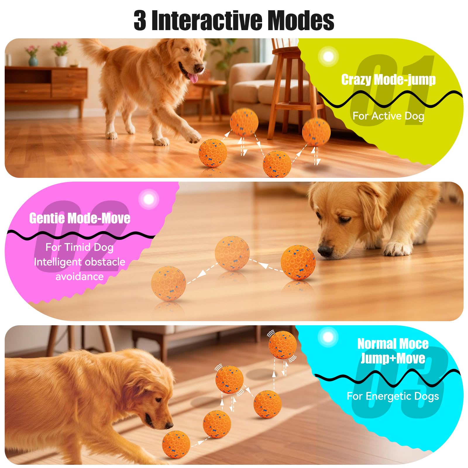 Pelota interactiva para perros a prueba de mordeduras para masticadores agresivos, juguete automóvil y vibrador automático con 3 modos, impermeable IP54 y material E-TPU, ideal para perros