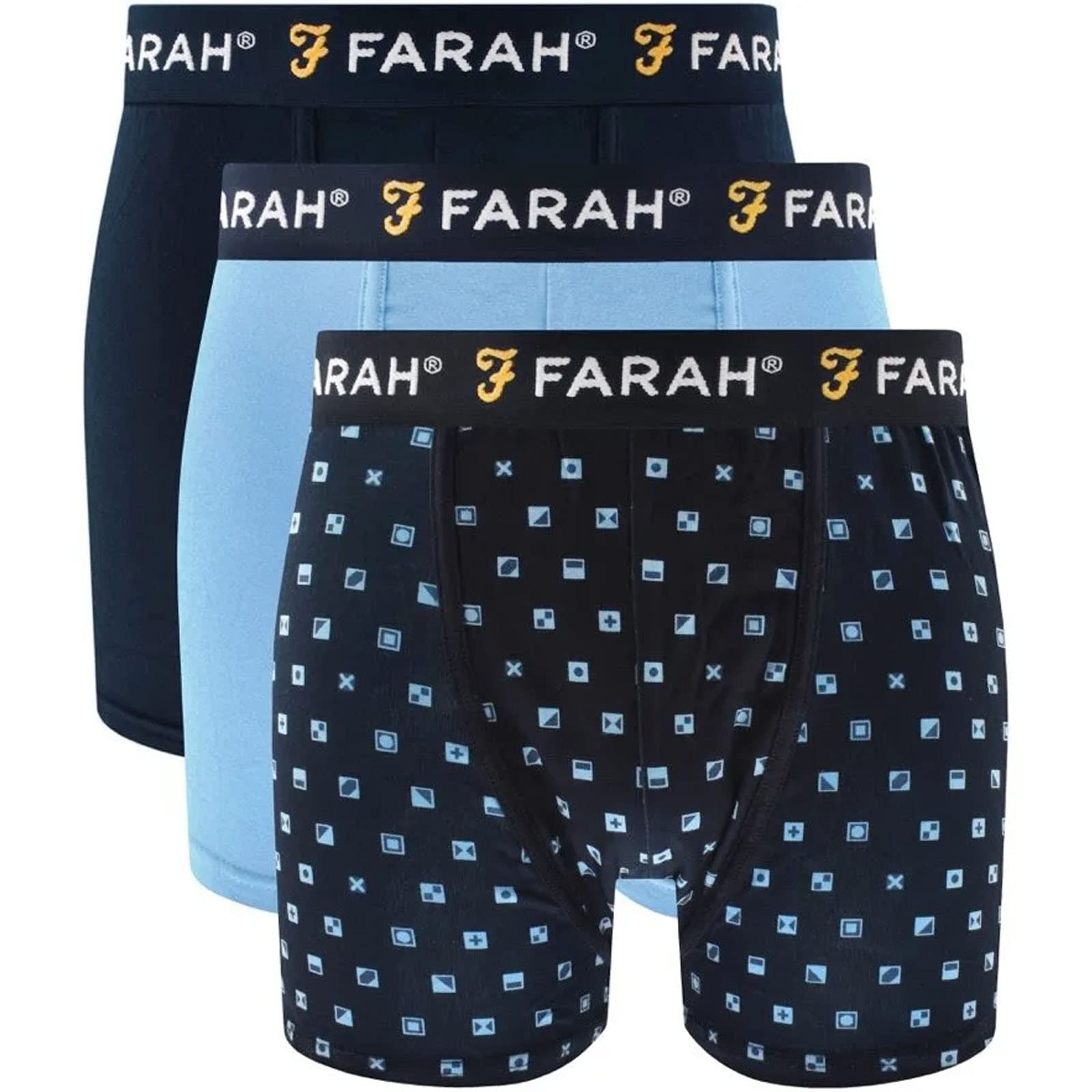 Farah Mens Designer 3 Pack Trunk Boxer Shorts (as8, alpha, s, regular, regular, HANNU, S)