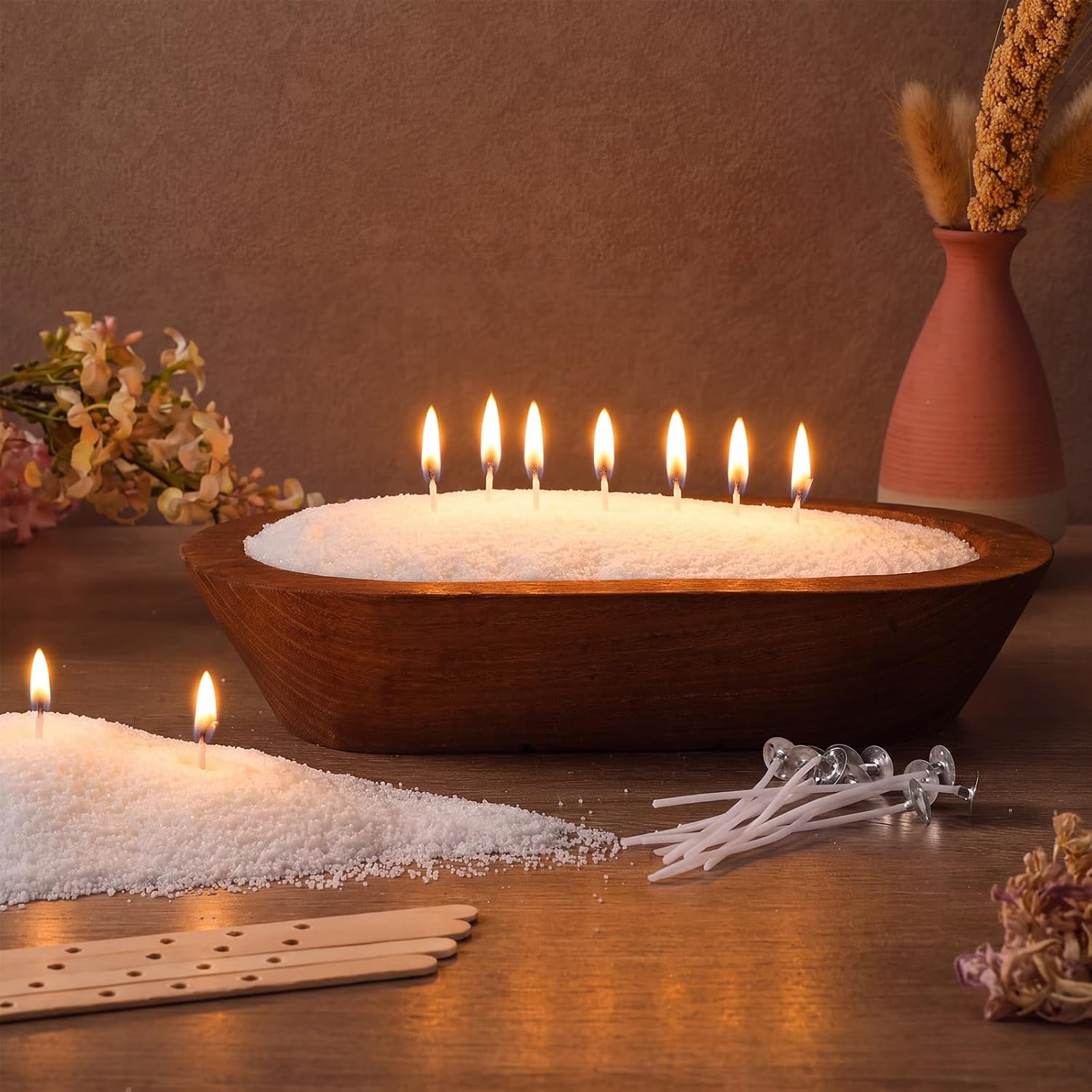 Sand Candle Making Kit Unscented Wax Beads with Wick and Wood Bowl, Regular