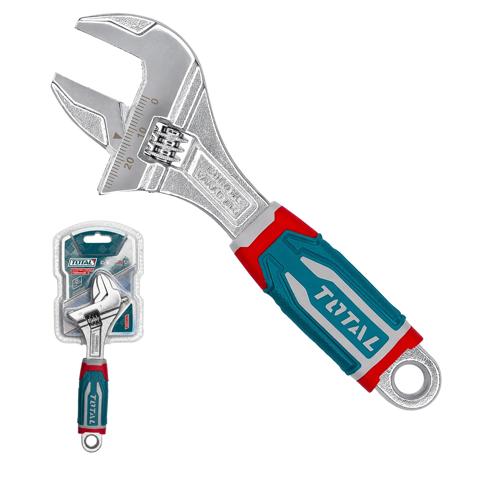 TOTAL 15cm Adjustable Wrench, CR-V Steel, 28.5mm Jaw, Laser Scale | Precision Worm Gear, Rust Resistant for or Home, Automotive & Plumbing Repairs-image-25