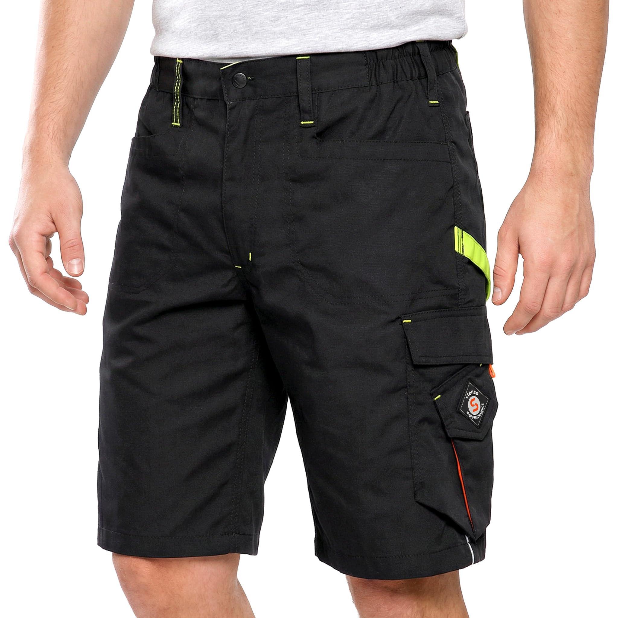 Stenso Prisma Kurze Hosen Herren - Multifunktionstaschen, Kurze Arbeitshose Herren mit Zwei Seitlichen Cargotaschen & Gesäßtaschen, Verstärkter Sitzbereich, Arbeitshosen Männer Kurz, Elastische Taille
