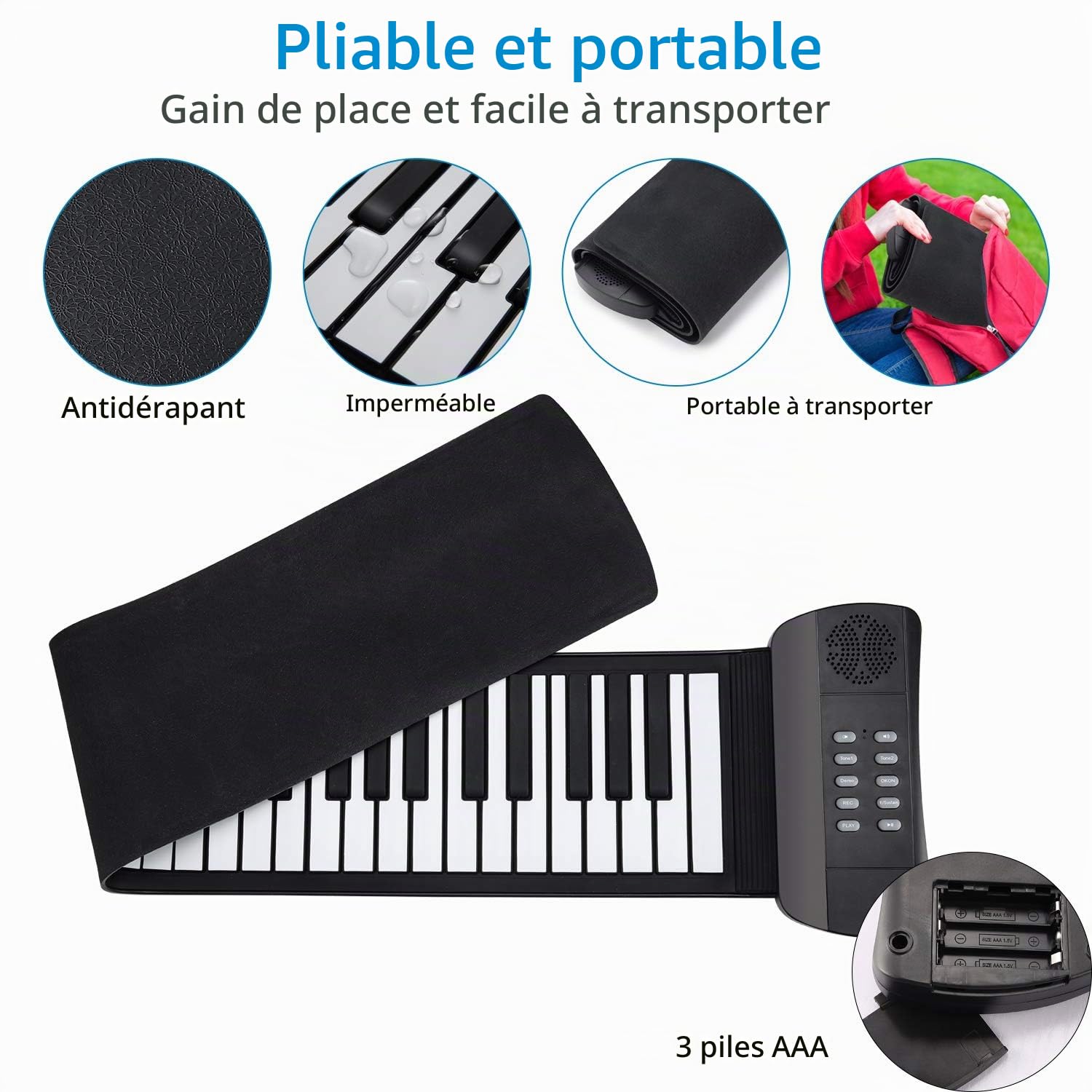 Claviers Piano Souple 61 Touches en Silicone Pliable Portable pour Débutants Enfants Musical Jouet