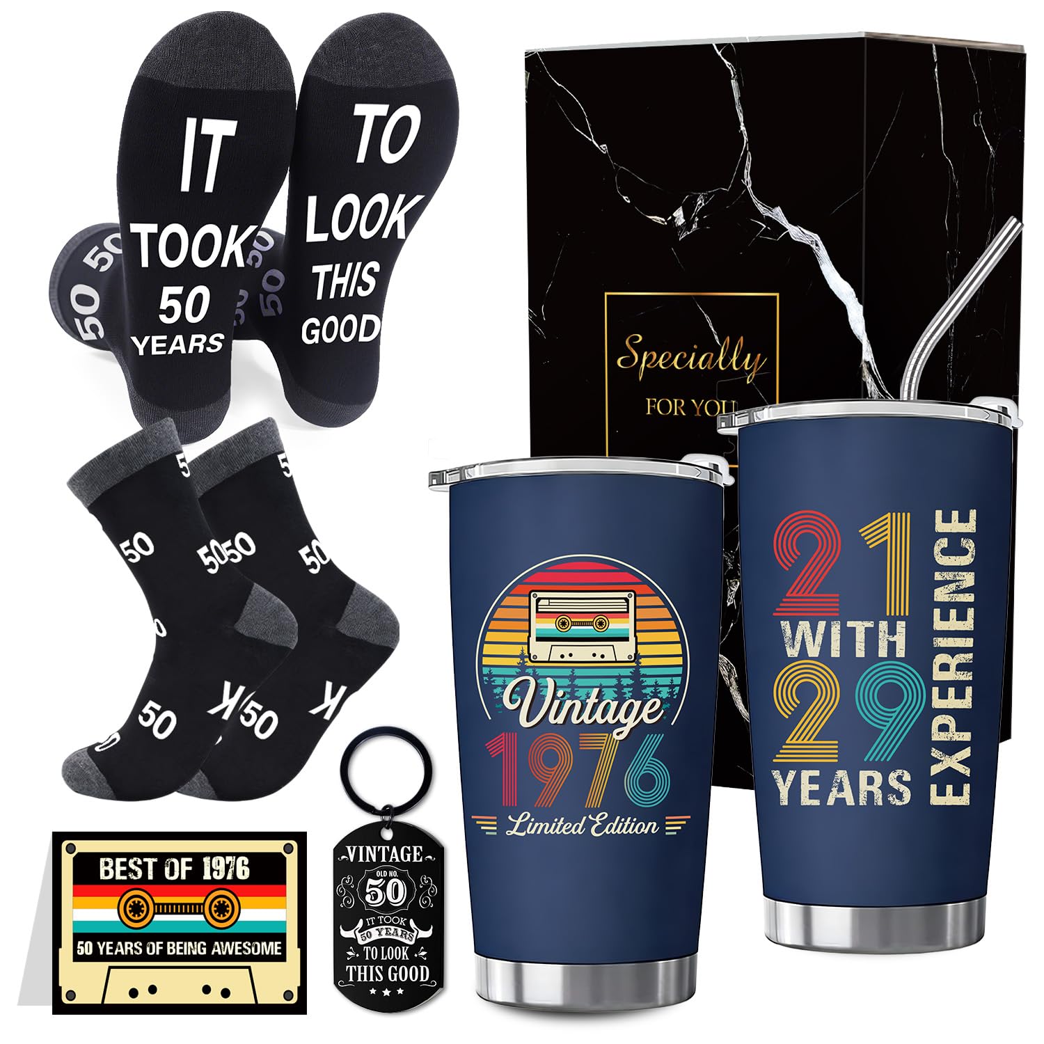 Eiapadeor 50th Birthday Gifts Men- Vintage 50 Year Old Birthday Gifts for Her Him, Unique 1976 Gift Ideas for Women, Turning 50 Year Old Presents for Husband Wife Mom Dad Friend Teacher Coworker Boss