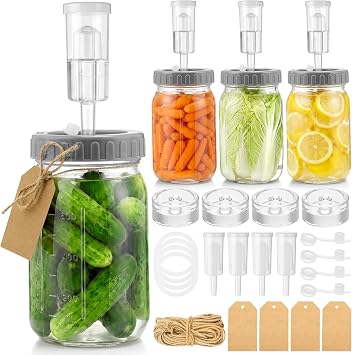 4 Pack Mason Jar Fermentation Kit, 32 oz Wide Mouth Glass Fermenting Jars