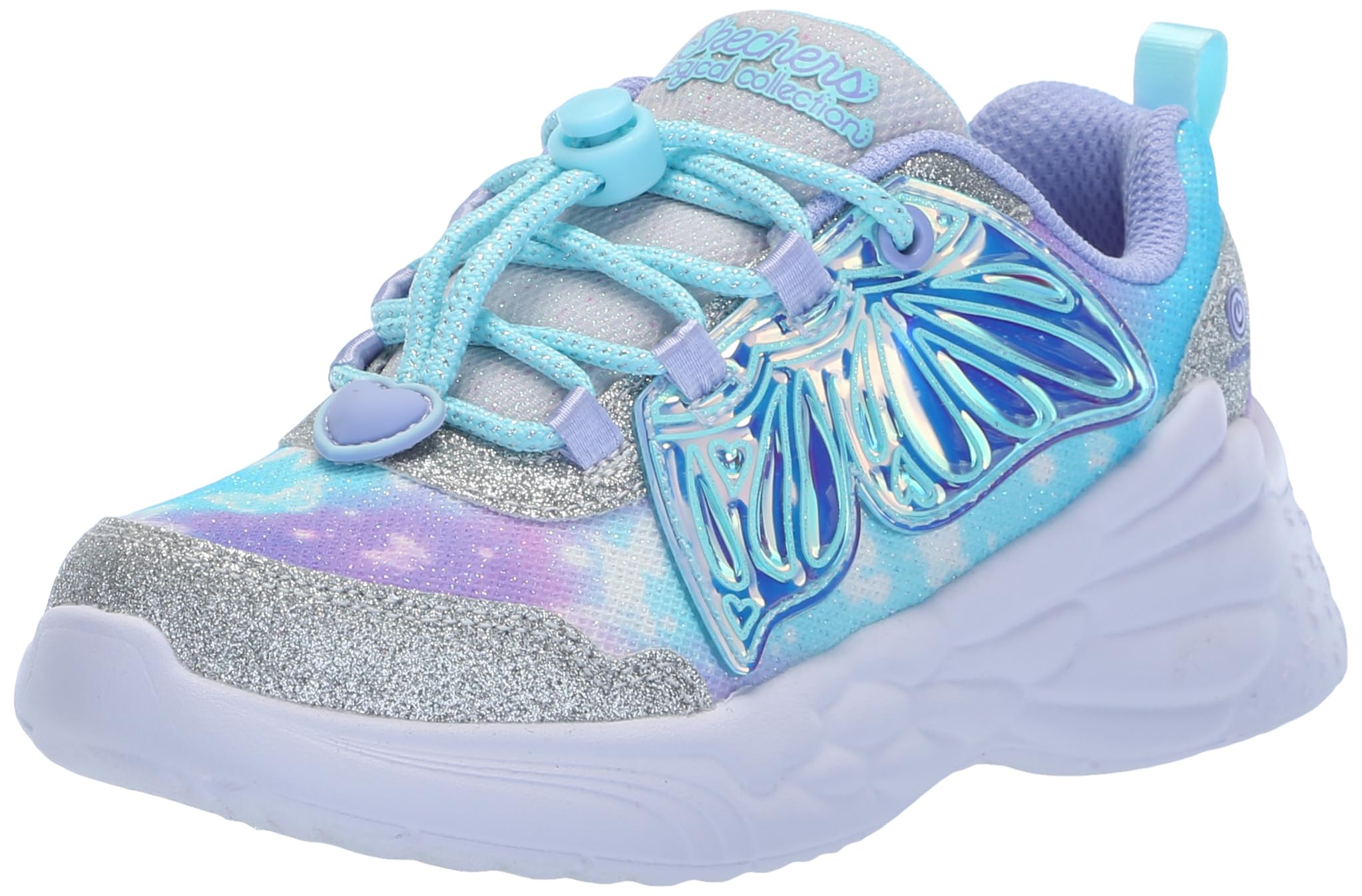 Skechers Girl's Dream Racer Wing Brites Sneaker, Silver, 2 UK