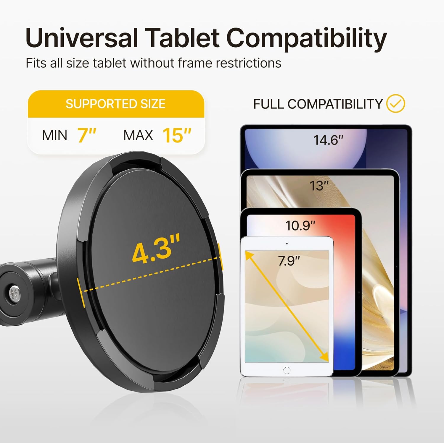 monTEK Anti-Theft Tablet Floor Stand, Frameless Universal Tablet Kiosk with Security Lock Fit 7-15” Screen, Height Adjustable Mount Compatible with Gen 7 to 10 /iPad Pro/Air/Mini/Samsung Tab, Black