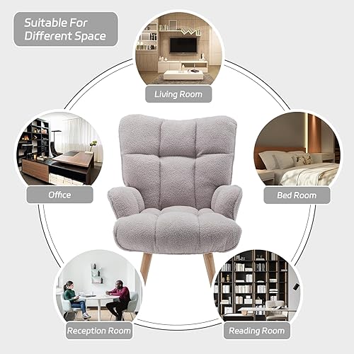 Miniatura 5 de Silla decorativa de peluche con acolchado suave, silla casual peluda con respaldo alto, sillón moderno y acogedor para sala de estar, dormitorio,