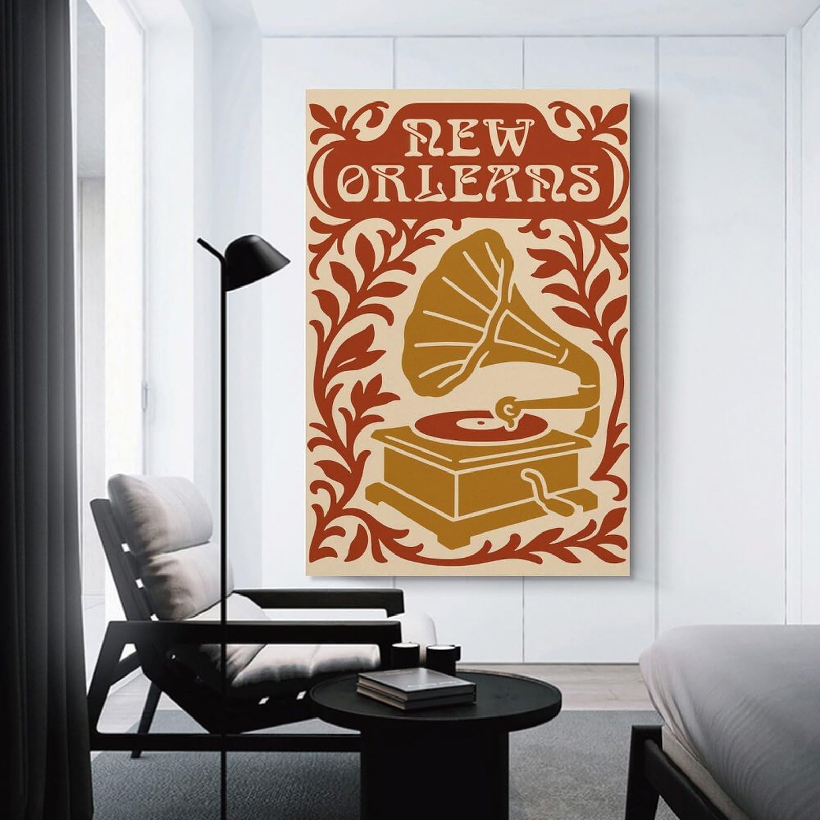 Junmoney New Orleans Vintage Phonograph Art Hanging Wall Art 20x30inch(50x75cm), for Feature Walls in Flats Or Modern Rooms, Home Wall Art for Statement Displays