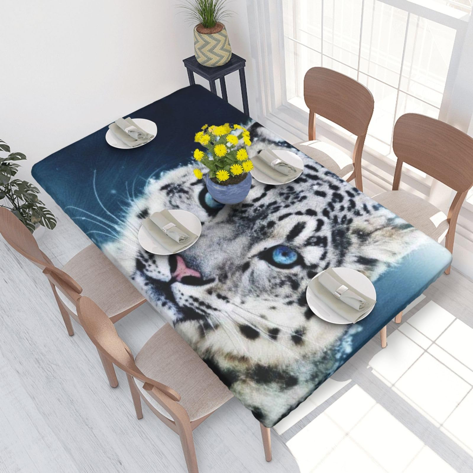 BNVSADC Blue eyed snow leopard Printed 4FT Tablecloth 122x76 CM Polyester Kitchen Water Resistant Table Cloth Dining Table Decoration Table Covers
