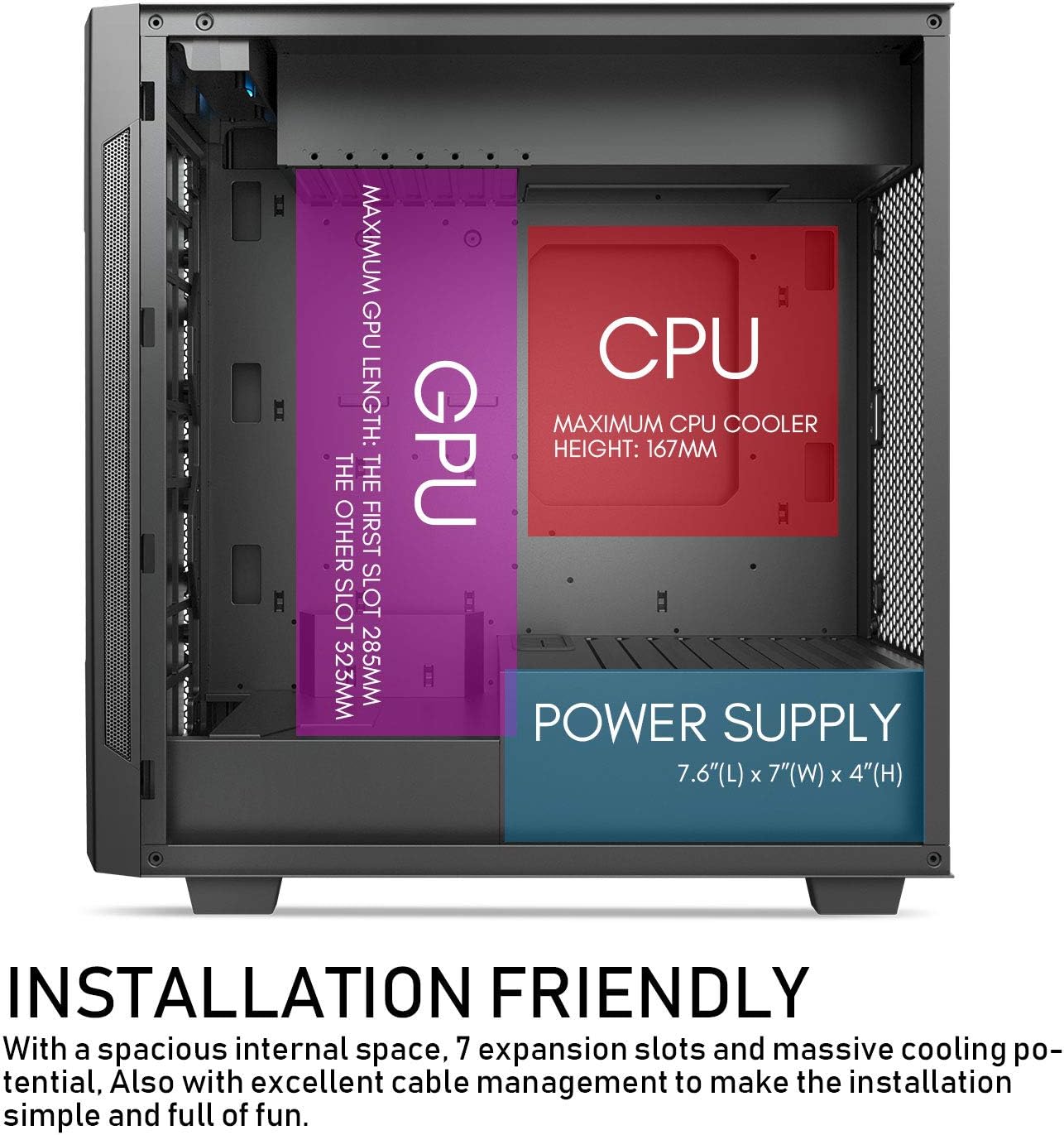 Segotep Phoenix ATX Black Mid Tower PC Gaming Computer Case USB 3.0 Type-C Ports/Graphics Card Vertical Mounting with Tempered Glass & RGB Front Panel (PC Case ONLY)