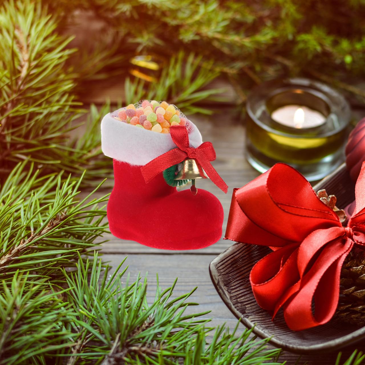DEARMAMY 24 Stk. Teiliges Weihnachtsdeko Candy Boots Niedliche Stiefel Anhänger Langlebig und Sanft zum Befüllen mit Süßigkeiten und Kleinen Geschenken Festliche Weihnachtsstrumpf Deko