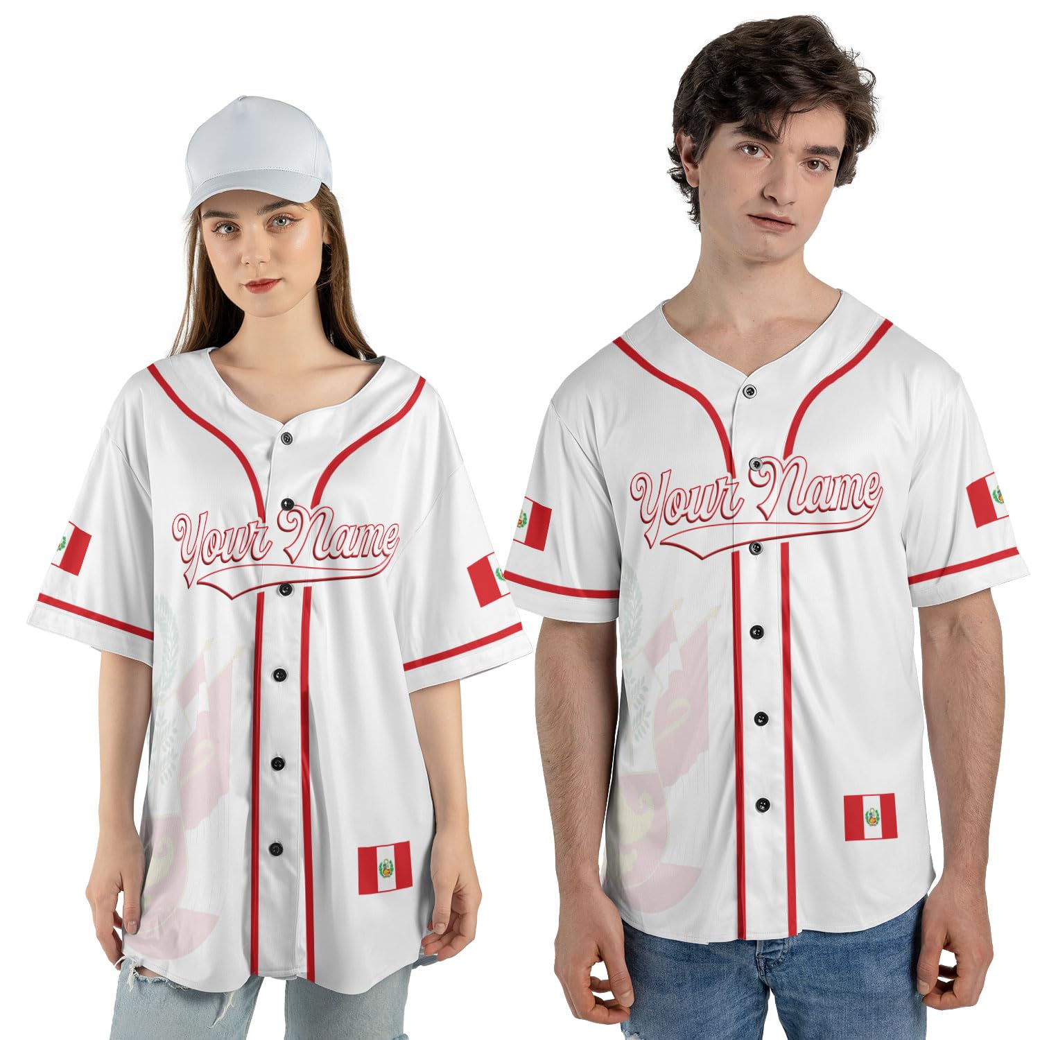 Custom Peru Baseball Jersey Shirt, Peru Flag Jersey Customize, Peruvian Shirt Gifts for Women Men, Peruvian Jersey (US, Alpha, X-Small, 5X-Large, Regular, Regular, BJ455)