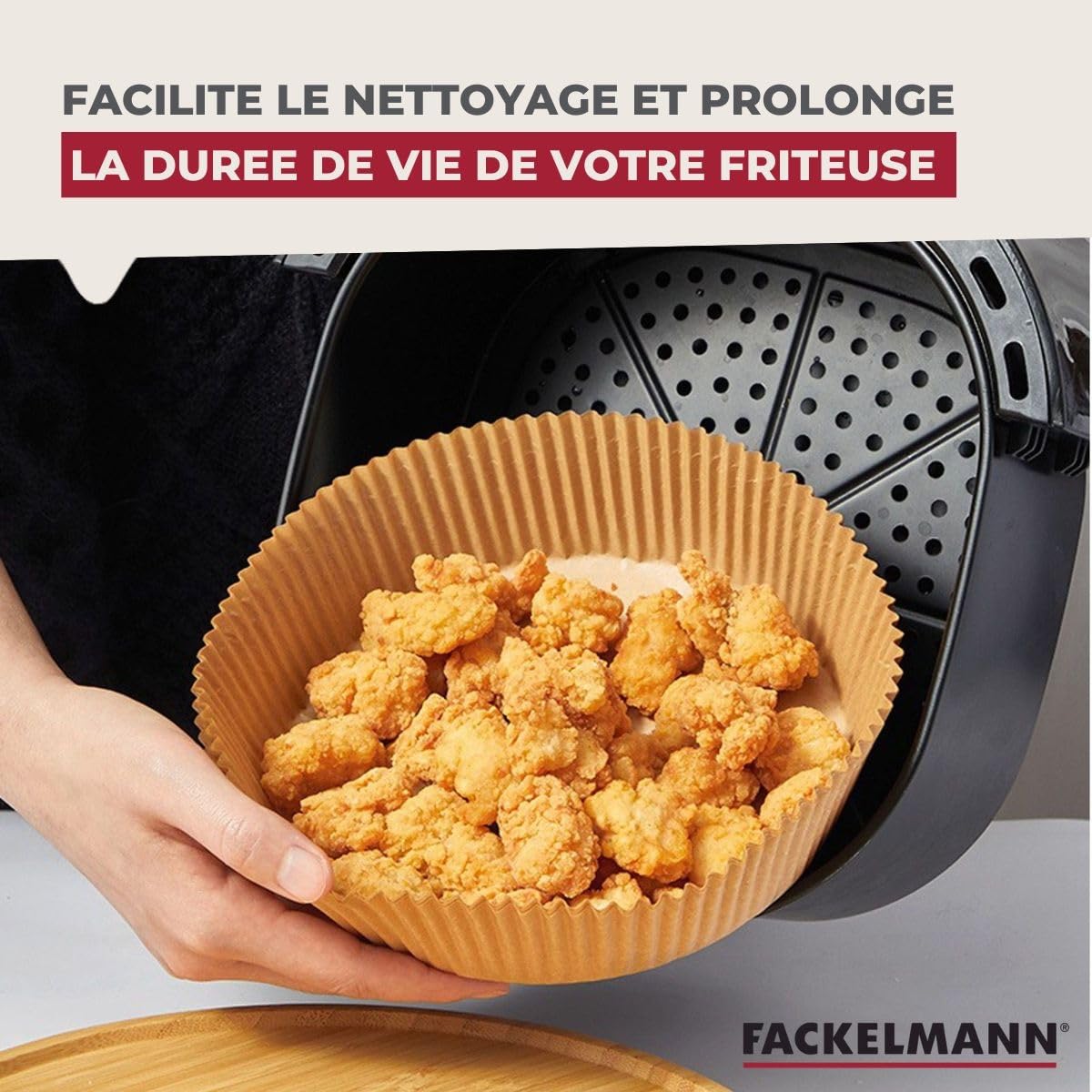 Fackelmann 9322150 - Stampo per friggitrice ad aria calda, stampo per friggitrice ad aria calda, stampo per friggitrice senza olio, carta aria fryer, 50 pezzi, quadrato, carta, 20 x 20 x 4,5 cm