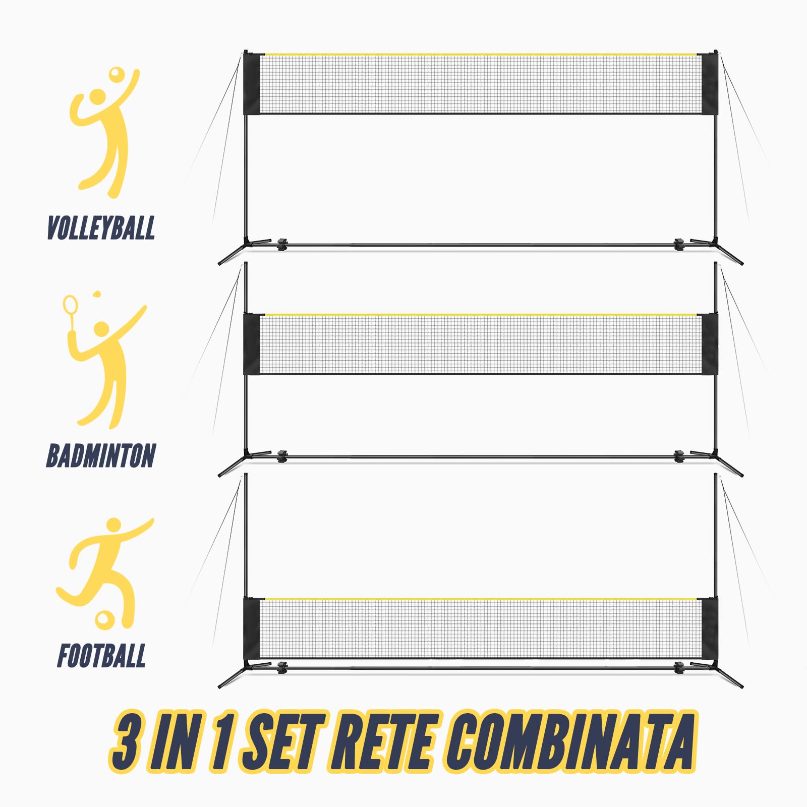 Vanku Rete da Pallavolo Professionale con Rete da Badminton, Set Combinato di Reti da Tennis con Pali, Pallavolo, Palle di Piuma d'Oca da Badminton, Altezza Regolabile, Facile Installazione