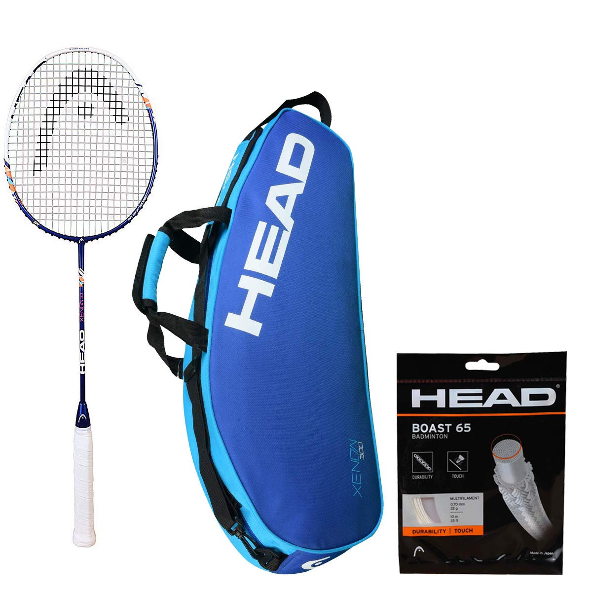 HEAD XENON 3.3 BADMINTON RACKET WITH KITBAG XENON 300 AND BOAST 65 BADMINTON STRING ORANGE-image-15
