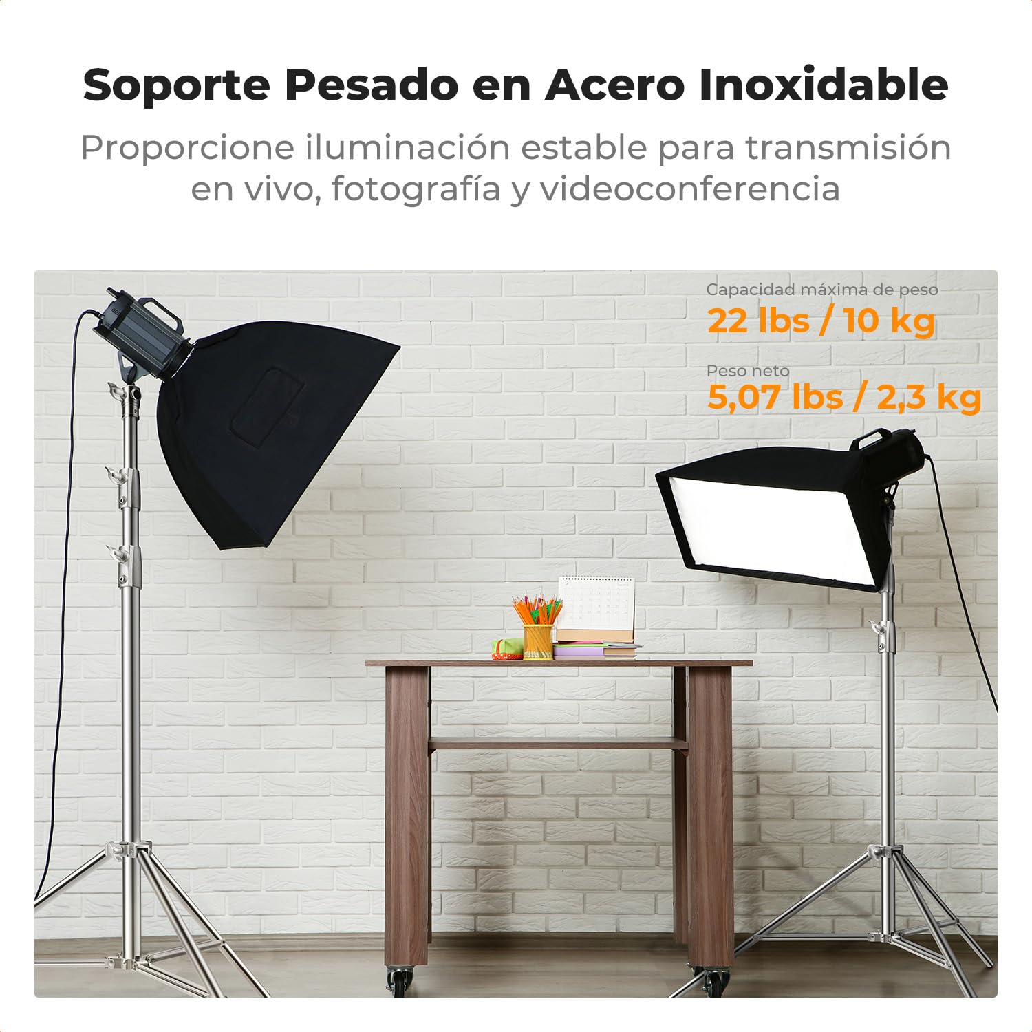 K&F CONCEPT 280cm Soporte de luz de Resorte de Acero Inoxidable, Soporte de luz de fotografía Plegable, Soporte de Alta Resistencia con Adaptador de 1/4'' & 3/8", Last 10kg