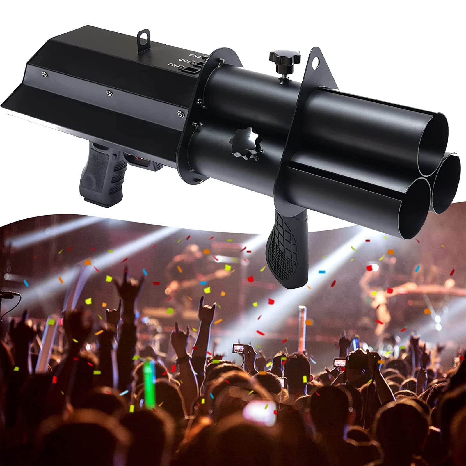 ANUU Cañón de Confeti inalámbrico, Pistola de Saludo de Tres Disparos electrónica de Escenario de Mano, Pistola de atmósfera de Flores de Conserje de Confeti de Boda, Pistola de atmósfera