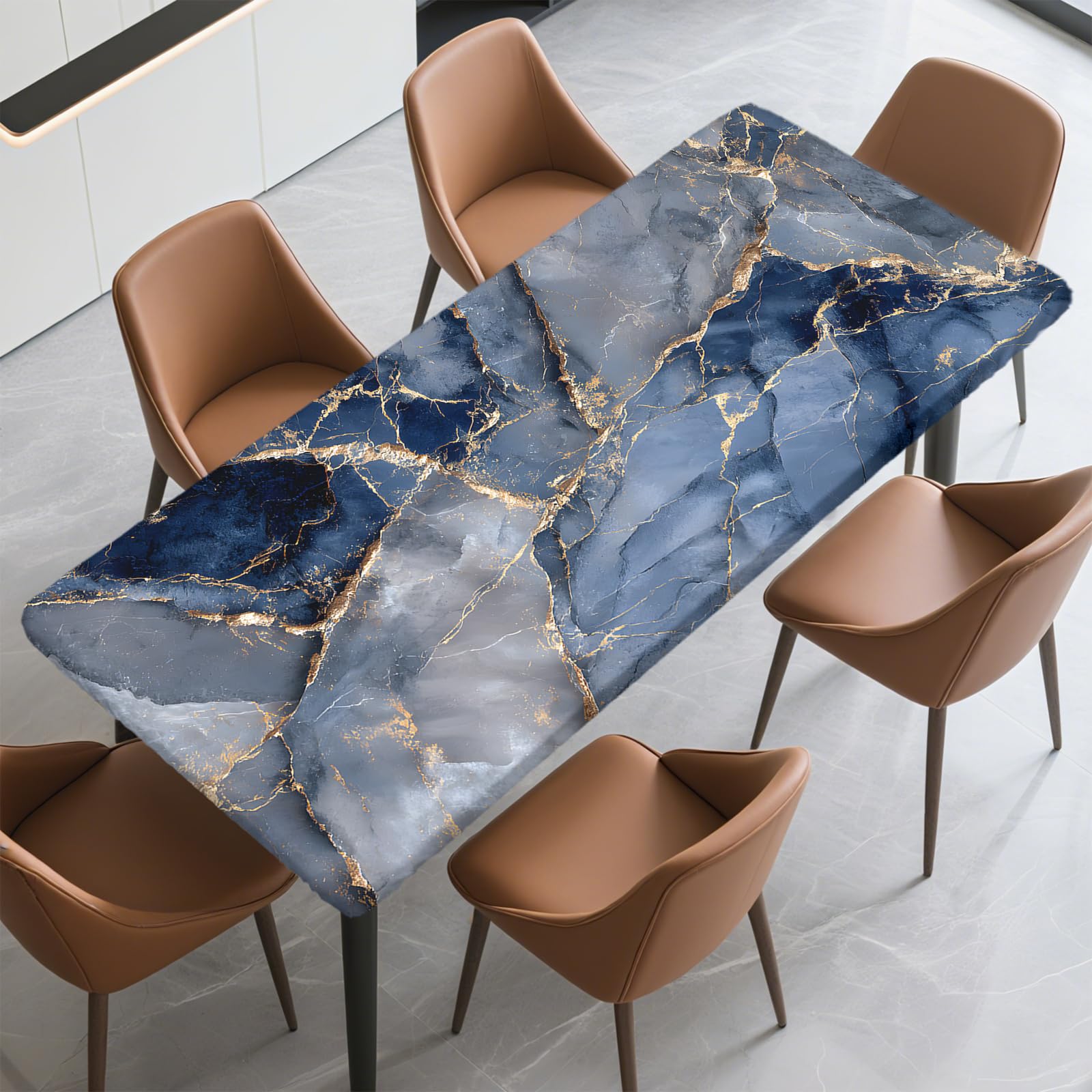 Photo 1 of ARTSGOO Blue Marble Fitted Tablecloth 72" x 30"