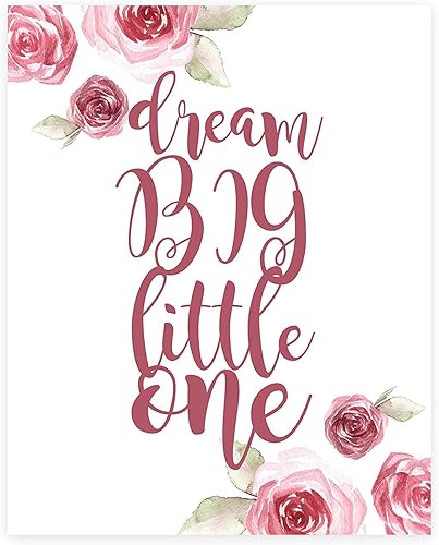 Decoración Dream Big Little One, impresión en impresión de 08 x 10 pulgadas, estampado de flores, letrero de pared de ensueño grande, decoración de