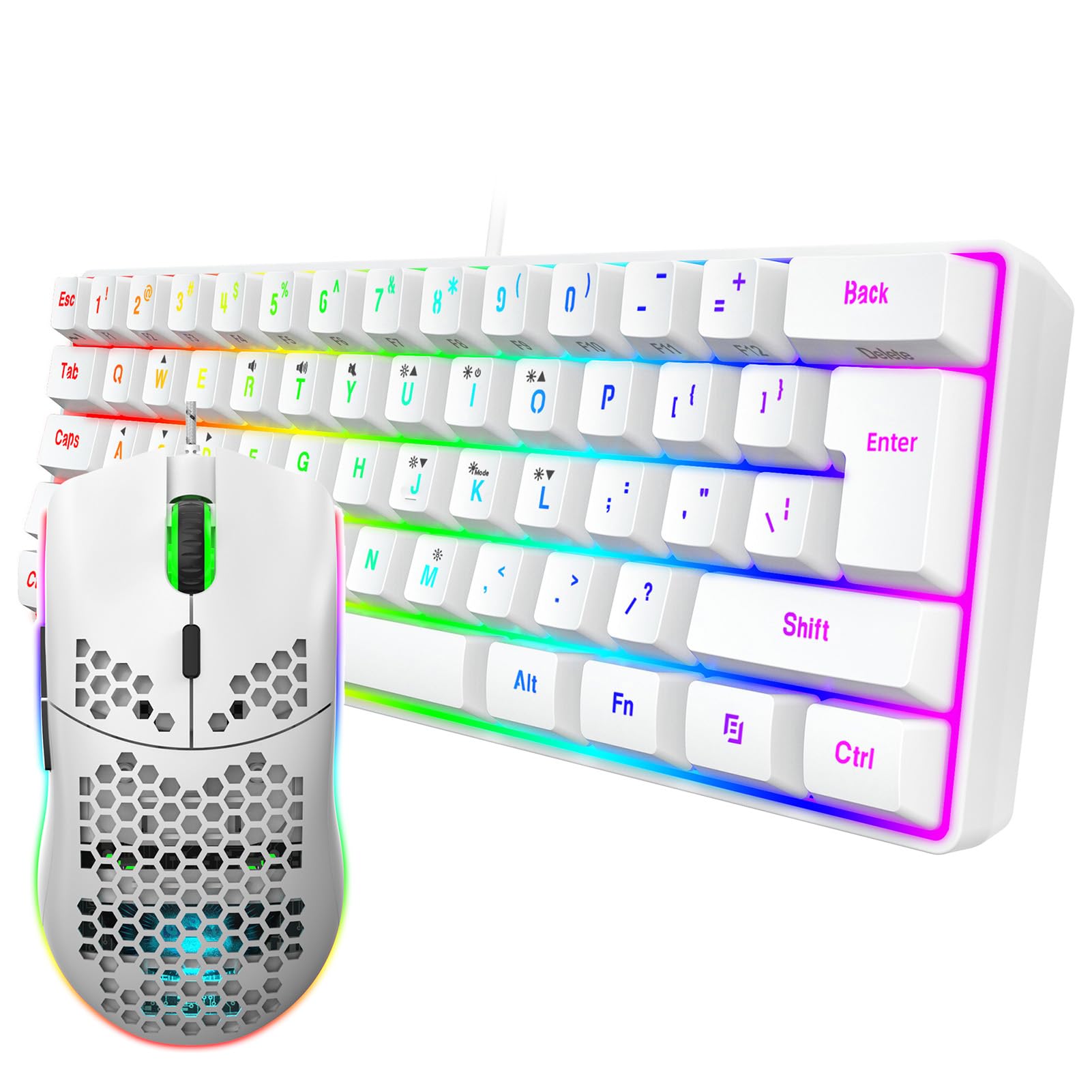 LICAEVEY Zestaw Przewodowej Klawiatury i Myszy do Gier, Podświetlana Klawiatura RGB o Ergonomicznej Konstrukcji, Zestaw Peryferyjny do Gier z Przewodowym Portem USB Typu Plug and Play dla (Biały