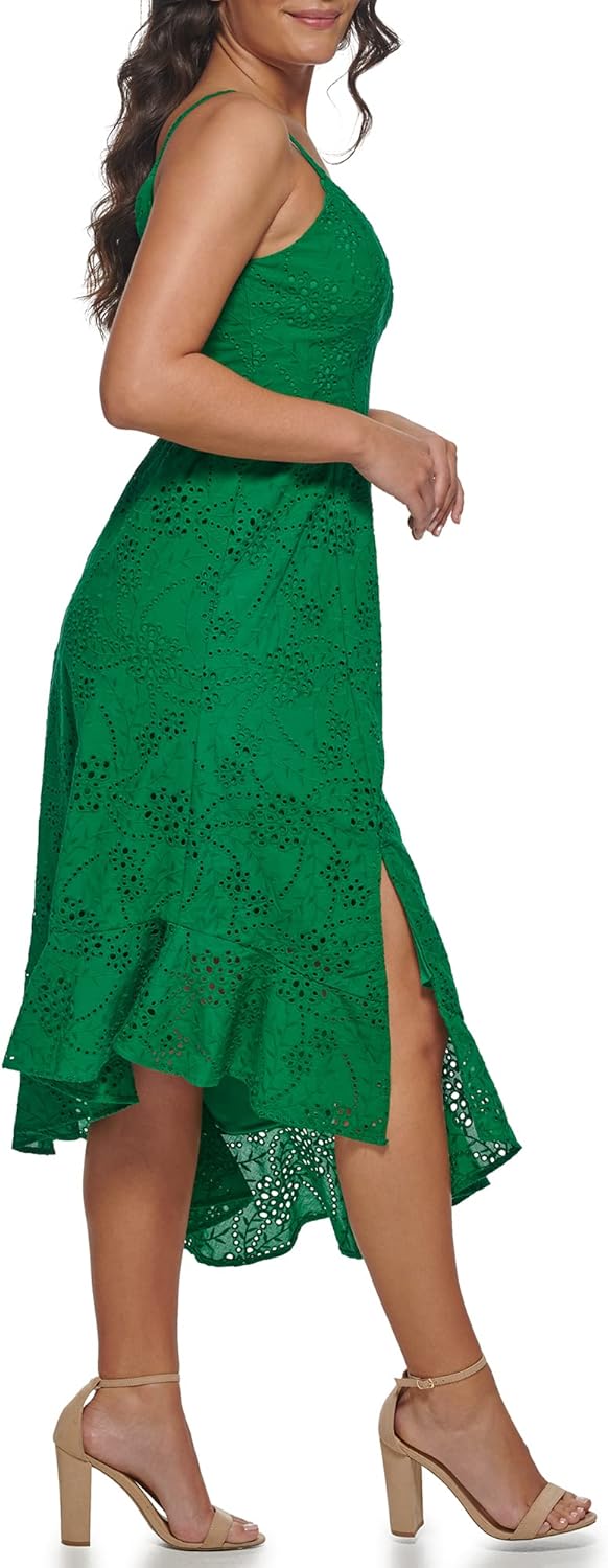 Guess Womens Asymmetrical Cotton Eyelet Midi Contemporary Dress - Image 3