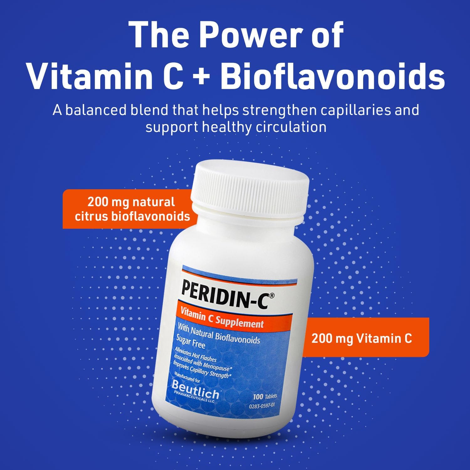 Peridin-C Vitamin C Supplement with Citrus Bioflavonoids – Daily Antioxidant Support – Gentle, Sugar-Free, Gluten-Free Formula – Easy-to-Swallow Tablets – 100 Count