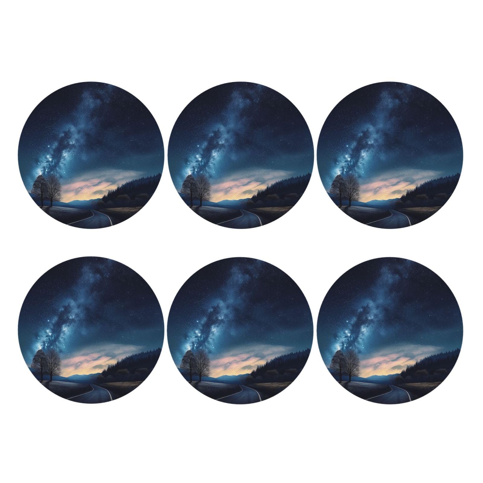 6pcs Leather Coasters for Drinks, Night and Sky Drink Coasters for Tabletop Protection, 4" Cup Coasters for Coffee Table Decor, Non-Slip Drinking Cup Mat for Hot Or Cold Drink