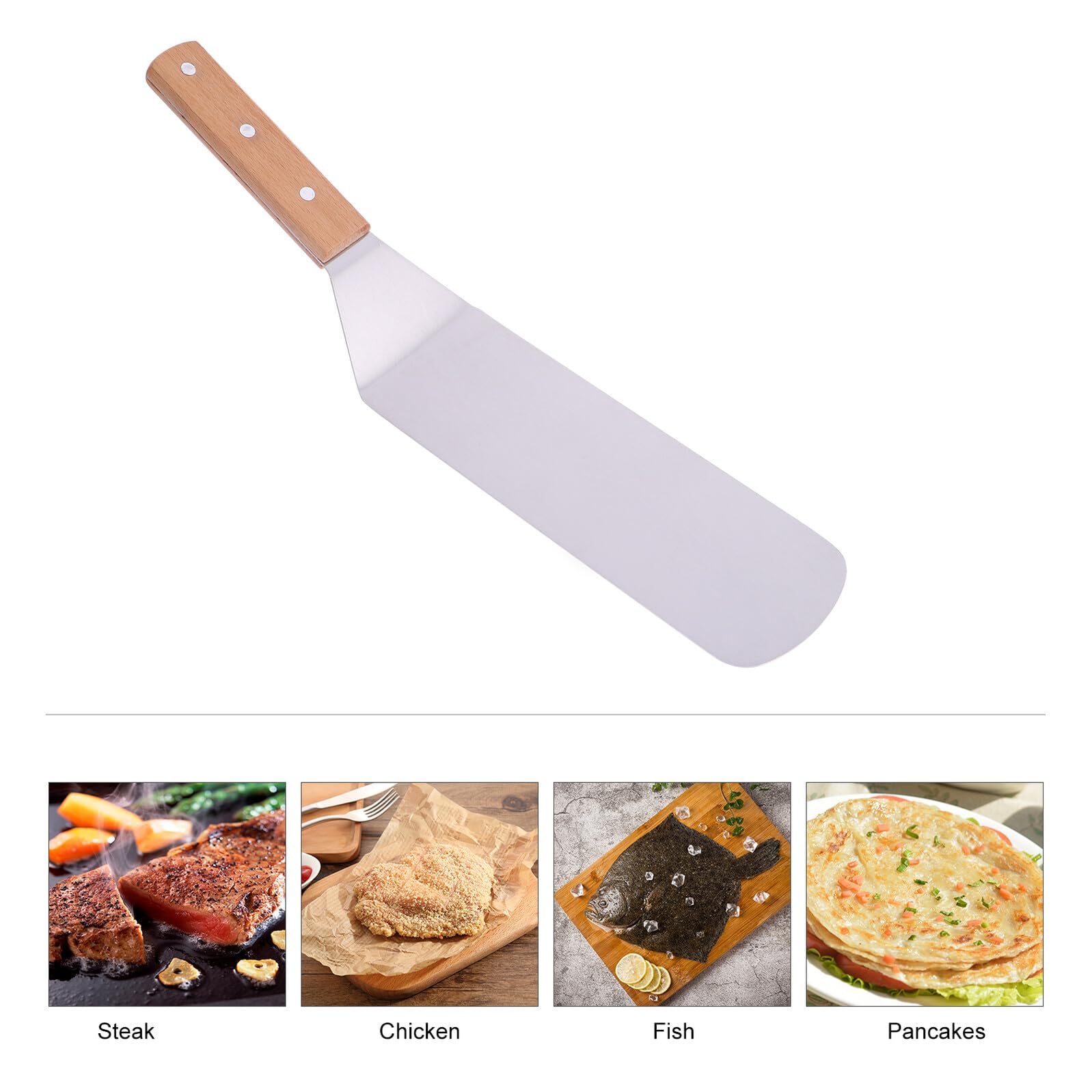 Espátulas de Cocina Acero Inoxidable 5 Piezas Mango de Madera Pala de Transferencia Multifuncional para Pizza Filetes y Repostería Utensilios Prácticos para Hogar y Restaurante